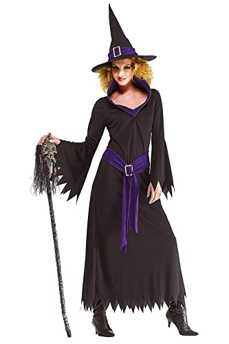 Foxxeo lila schwarzes Hexen Kostüm mit Hexenhut für Damen - Größe M-XXXXL - Fasching Karneval Halloween, Größe:L von Foxxeo