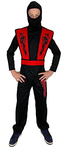 Foxxeo rotes Ninja Kostüm für Jungen - GröÃŸe 110-152 - roter Ninja Kämpfer für Kinder Fasching Karneval, GröÃŸe:146/152 von Foxxeo