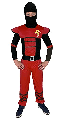Foxxeo rotes Ninja Kostüm für Kinder - GröÃŸe 110-152 - roter Ninja Kämpfer für Jungen Fasching Karneval, GröÃŸe:110/116 von Foxxeo