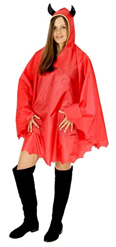 Foxxeo rotes Teufel Cape für Erwachsene Regen Poncho für Erwachsene Karneval Kostüm Halloween Fasching von Foxxeo