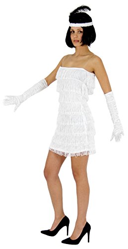 Foxxeo weißes 20er Jahre Fransen-Kleid für Damen Elegantes Charleston Kostüm weiß zu Fasching und Karneval Größe S von Foxxeo