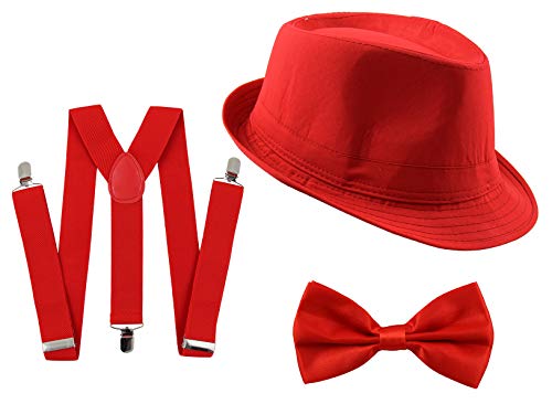Gangster Kostüm Set für Herren I Hut - Hosenträger - Fliege I Rot I 1920er Mafia Accessoire Outfit von Foxxeo