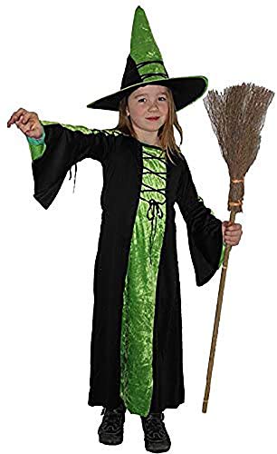 Foxxeo langes grün schwarzes Hexen Kostüm mit Hexenhut für Mädchen Fasching Karneval Halloween Größe XL von Foxxeo