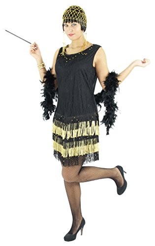 Schwarz goldenes 20er Jahre Kleid mit Fransen für Damen Elegantes Charleston Kostüm zu Fasching und Karneval Größe L Schwarz goldenes 20er Jahre Kleid mit Fransen für Damen Elegantes Charleston Kostüm zu Fasching und Karneval Größe L von Foxxeo