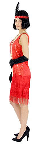 rotes 20er Jahre Pailletten-Kleid mit Fransen für Damen Elegantes Charleston Kostüm rot zu Fasching und Karneval Größe S von Foxxeo
