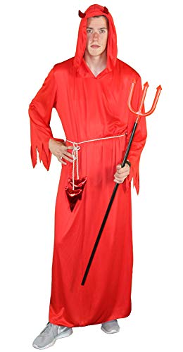rotes Teufel Kostüm mit Teufelshörnern für Erwachsene Fetzen Kostüme rot Halloween Teufelin Herren Damen Fasching Karneval Größe L von Foxxeo