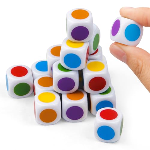 20 Stück Farbwürfel,Kunststoff Flüsterwürfel,Sechsseitige Würfel Bunt,16mm Würfelspiel,für Klassenzimmer Mathematik Brettspiel,Spielen Rollen von Foyods