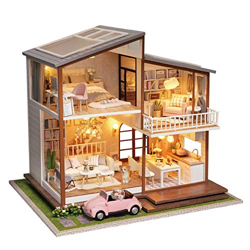 Foyucool DIY Miniatur Haus Kit, Puppenhaus Kit mit Möbeln, Mini Haus Making Kit für Erwachsene zum Bauen, Halloween/Weihnachtsdekorationen/Geschenke, A-080-B von Foyucool