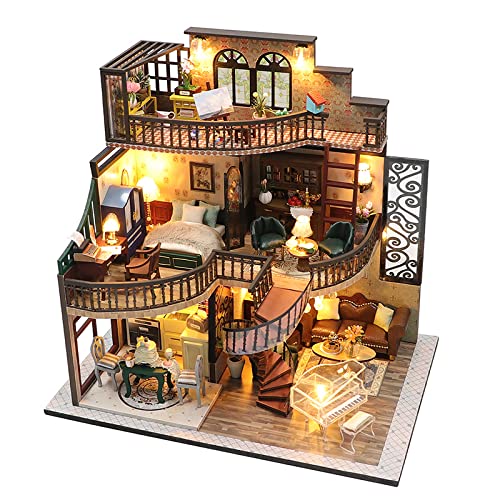 Foyucool Miniaturhaus-Set zum Selbermachen, Puppenhaus-Set mit Möbeln, Mini-Haus-Bastelset für Erwachsene zum Bauen, Halloween/Weihnachtsdekorationen/Geschenke, M2132 von Foyucool