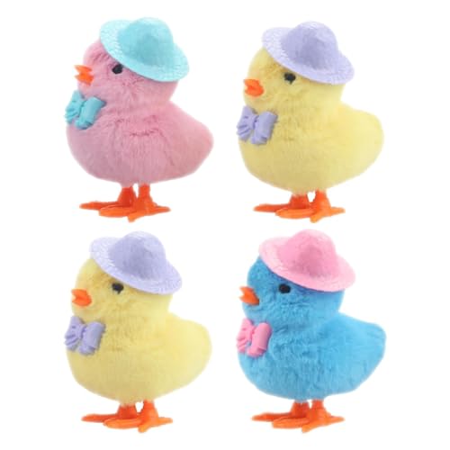 Fozriybefy 4er-Pack Springende Aufzieh-Plüschtiere für Kleinkinder und Kinder, die auf EIN Osterhuhn mit Hut Hüpfen von Fozriybefy