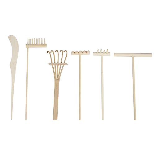 Fozriybefy Mini Japanischer Garten Rechen Bambus Werkzeug Set, Sandkasten Sandspiel Therapie Spielzeug Set für Spirituelle Friedensmeditation von Fozriybefy