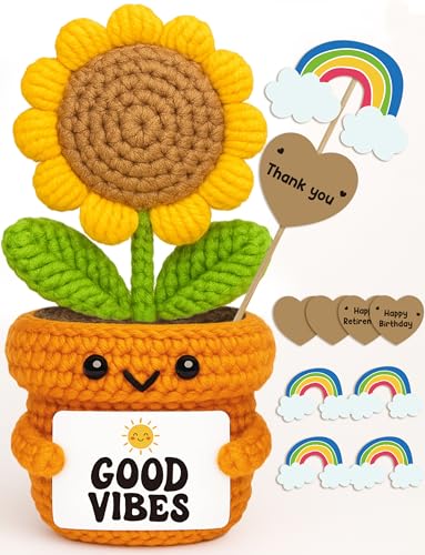 Crochet Sunflower Desk Gift - Good Vibes Affirmation Plush - Positive Energy Decor for Coworker, Teacher, Friend, Employee,- Motivational Pick-Me-Up for Women, Men von Frabaca