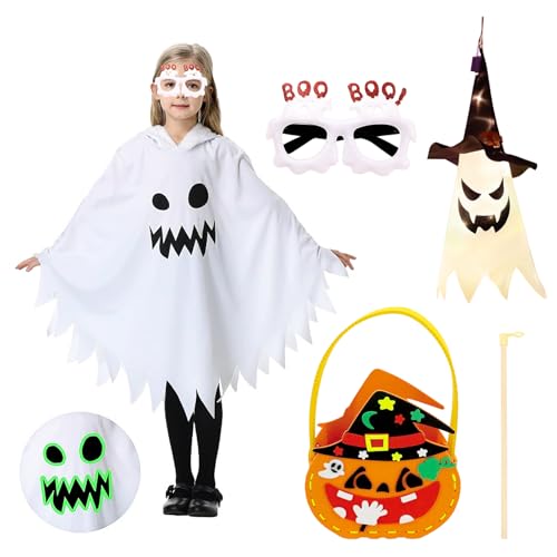 Fractoluxe Geister Kostüm Kinder, Geist Umhang für Mädchen Jungen, Halloween Kinder Geist Kostüm mit Kürbistasche, Weiß, Halloween Party Cosplay Fractoluxe Geister Kostüm Kinder, Geist Umhang für Mädchen Jungen, Halloween Kinder Geist Kostüm mit Kürbistasche, Weiß, Halloween Party Cosplay von Fractoluxe