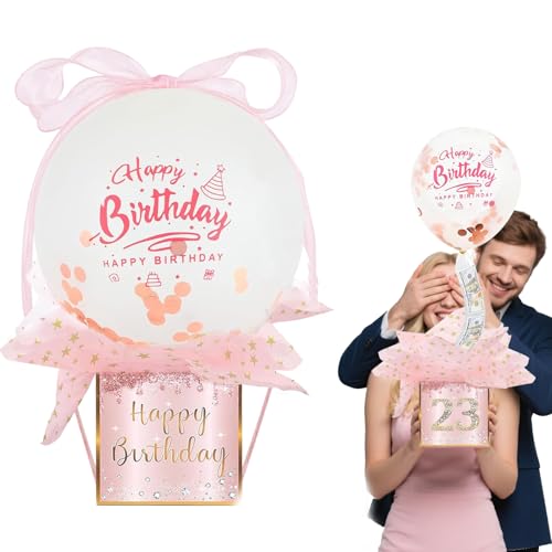 Geldgeschenke Geburtstag Überraschungsbox mit Luftballons, Pull Geld Ballon Box für Geldgeschenke, Geldgeschenk Ballon, Geburtstag Geldgeschenk Verpackung für Familie und Freunde (Roségold) von Fractoluxe