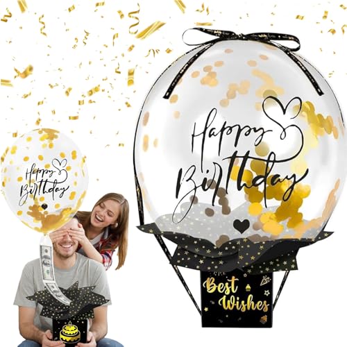 Überraschungsbox Mit Luftballons für Geldgeschenke - Pull Geld Ballon Box, Geburtstag Verpackung für Familie und Freunde (Schwarz) von Fractoluxe