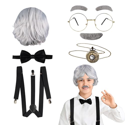 Fraiieon 20er-Jahre-Kostüm-Set für Kinder – Cosplay-Zubehör zum 100. Schultag, Opa, Brille, Fliege, Hosenträger, Augenbrauen und Schnurrbart, Uhr Fraiieon 20er-Jahre-Kostüm-Set für Kinder – Cosplay-Zubehör zum 100. Schultag, Opa, Brille, Fliege, Hosenträger, Augenbrauen und Schnurrbart, Uhr von Fraiieon