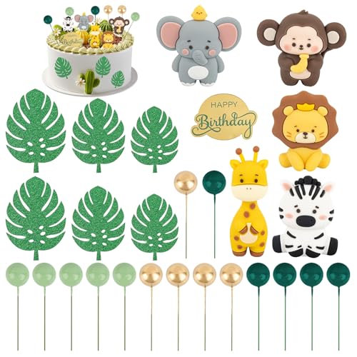 Framendino, Safari-Tier-Kuchenaufsätze, niedlich, Dschungel, Wilddekor-Set, Affe, Löwe, Elefant, Tiger, 27 Stück von Framendino