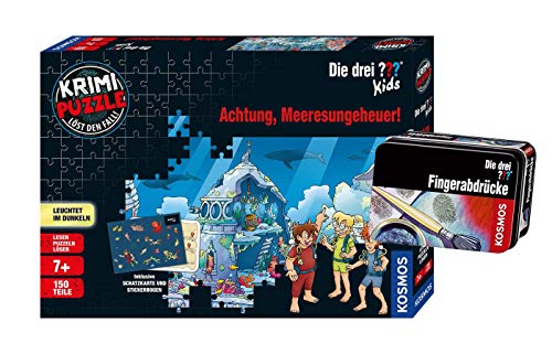 Kosmos Die DREI ??? Kids - Set: Achtung, Meeresungeheuer! (Krimi Puzzle) + Forscherkästchen (Verschiedene Auswahl), Detektiv-Set von Franckh-Kosmos Verlag