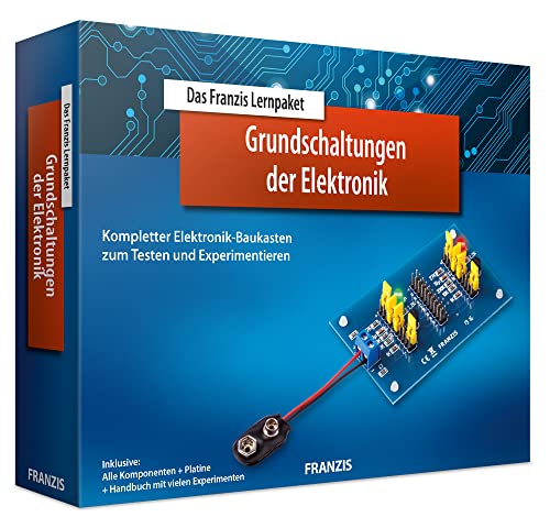 FRANZIS 65361 - Lernpaket Grundschaltungen der Elektronik – Kompletter Elektronik-Baukasten zum Testen und Experimentieren, inkl. aller Komponenten, Platine, 144-seitigem Handbuch von Franzis