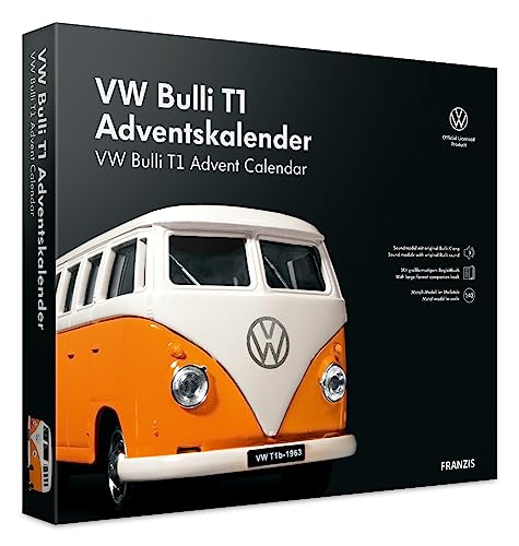 FRANZIS 55134 - VW Bulli T1 Adventskalender, Metall Modellbausatz im Maßstab 1:43, inkl. Soundmodul und 52-seitigem Begleitbuch von Franzis
