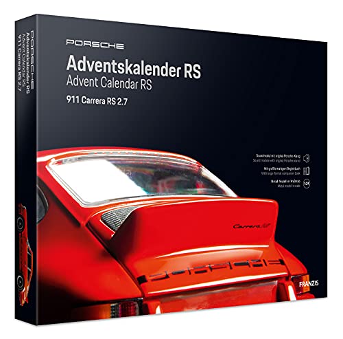 FRANZIS 55155 - Porsche 911 Carrera RS 2.7 Adventskalender, Metall Modellbausatz im Maßstab 1:24, inkl. Soundmodul und 52-seitigem Begleitbuch von Franzis