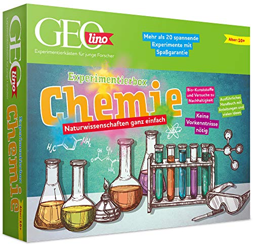 FRANZIS 67128 - GEOlino Experimentierbox Chemie, Experimentierkasten inkl. Laborausrüstung, Set mit 4 Chemikalien, Handbuch und weiterem Zubehör, keine Vorkenntnisse nötig, Mittel von Franzis