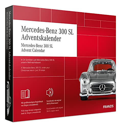 FRANZIS 67129 - Mercedes-Benz 300 SL Adventskalender, Metall Modellbausatz im Maßstab 1:43, inkl. Soundmodul und 52-seitigem Begleitbuch von Franzis