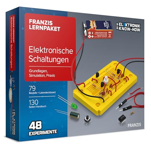 FRANZIS 67164 - Lernpaket Elektronische Schaltungen - Grundlagen, Simulation, Praxis, Komplettset für 48 Experimente, inkl. 120-seitigem Handbuch: ... Praxis. 79 Bauteile + Laborsteckboard. von Franzis