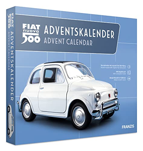 FRANZIS 67168 - Fiat 500 Adventskalender, Metall Modellbausatz im Maßstab 1:38, inkl. Soundmodul und 52-seitigem Begleitbuch von Franzis