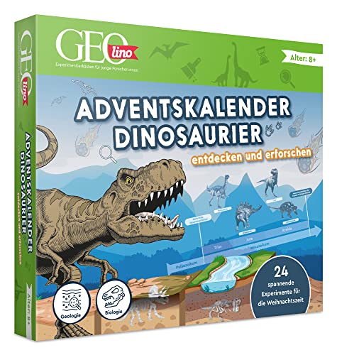 FRANZIS 67205 - GEOlino Adventskalender Dinosaurier entdecken und erforschen, 24 spannende Experimente für die Weihnachtszeit, für Kinder ab 8 Jahren von Franzis