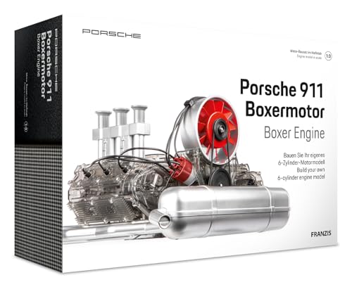 FRANZIS 67224 - Porsche 911 Boxermotor Facelift, originalgetreuer Motorbausatz des klassischen, luftgekühlten 6-Zylinder Motors im Maßstab 1:4, inkl. Soundmodul, Anleitung und 86-seitigem Begleitbuch von Franzis