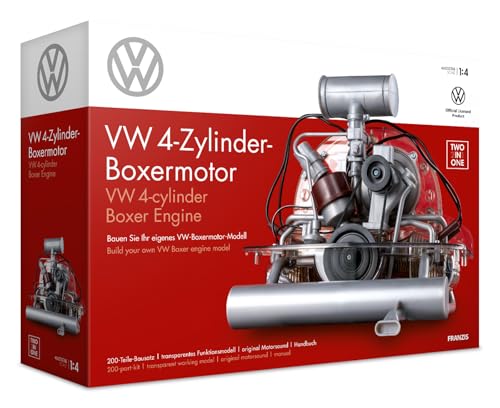 FRANZIS 67308 – Volkswagen VW 4-Zylinder Boxermotor 2 in 1, originalgetreuer Motorbausatz im Maßstab 1:4, inkl. Soundmodul, Anleitung und 100-seitigem Begleitbuch von Franzis