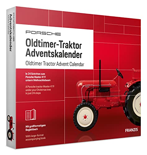 FRANZIS 67067 - Porsche Oldtimer-Traktor Adventskalender 2019, Modellbausatz im Maßstab 1:43, inkl. Soundmodul und 52-seitigem Begleitbuch von Franzis