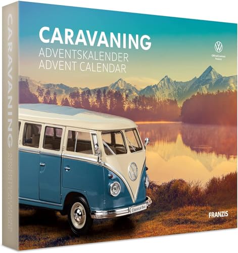 FRANZIS 55115 - Caravaning Adventskalender, VW Bulli T1 Metall Modellbausatz im Maßstab 1:24, mit 52-seitigem Begleitbuch von Franzis