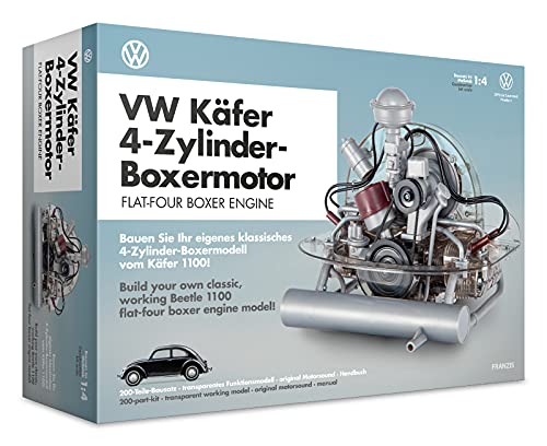FRANZIS 67038 – Volkswagen VW Käfer Boxermotor, originalgetreuer Motorbausatz des 4-Zylinder Käfer 1100 Motors im Maßstab 1:4, inkl. Soundmodul, Anleitung und 100-seitigem Begleitbuch von Franzis