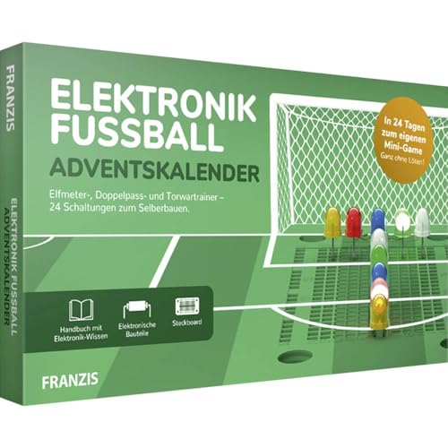 FRANZIS 67333 - Elektronik Fussball Adventskalender, 24 Schaltungen zum Selberbauen, inkl. allen Bauteilen und 30-seitigem Begleitbuch, ohne Löten von Franzis