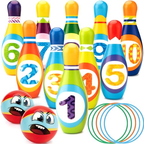 Frasheng Kegelspiel für Kinder, Indoor Outdoor Garten Spielzeug Dosenwerfen Kinder Bowling Ball Set mit 10 Kegel, 2 Bälle und 5 Aderendhülsen Geschenke Montessori Spiele ab 3-12 Jahren Junge Mädchen Frasheng Kegelspiel für Kinder, Indoor Outdoor Garten Spielzeug Dosenwerfen Kinder Bowling Ball Set mit 10 Kegel, 2 Bälle und 5 Aderendhülsen Geschenke Montessori Spiele ab 3-12 Jahren Junge Mädchen von Frasheng