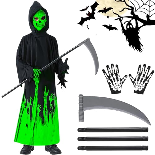 Frasheng Sensenmann Scream Kostüm für Kinder,Leuchtenden Kostüme Skelett Kinder Halloweenkostüm,Halloween Kostüm Zombie Kostüm Kinder Jungen mit Sense für Rollenspiele,Horror Party,Karneval Frasheng Sensenmann Scream Kostüm für Kinder,Leuchtenden Kostüme Skelett Kinder Halloweenkostüm,Halloween Kostüm Zombie Kostüm Kinder Jungen mit Sense für Rollenspiele,Horror Party,Karneval von Frasheng