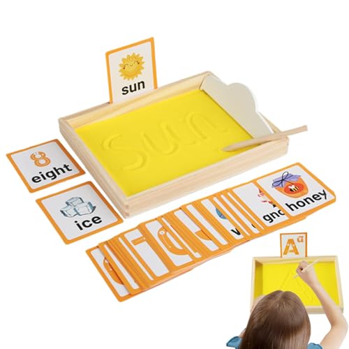 Fravsiu Sandbuchstaben, Holzscheiben, Sandstrecke, Sandstrecke, Lernbox, Tracing Tray Box, Letter Tracing Box, Holz-Sandbuchstaben, mit Stift, Sand und Karten für Kinder Fravsiu Sandbuchstaben, Holzscheiben, Sandstrecke, Sandstrecke, Lernbox, Tracing Tray Box, Letter Tracing Box, Holz-Sandbuchstaben, mit Stift, Sand und Karten für Kinder von Fravsiu