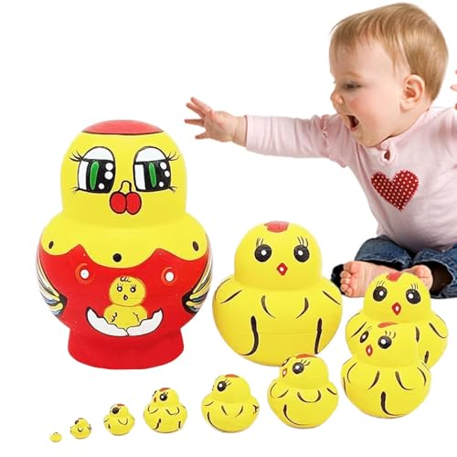 Russian Nesting Puppen, Holzspielzeug, Tiermuster, Nesting Toys Set, Russian Nesting Puppen Chicken Set mit Holztiermuster, 10 x Set mit Stacking und Mädchen Russian Nesting Puppen, Holzspielzeug, Tiermuster, Nesting Toys Set, Russian Nesting Puppen Chicken Set mit Holztiermuster, 10 x Set mit Stacking und Mädchen von Fravsiu