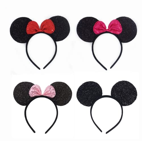 Frdelma Haarreifen mit Maus Ohren und Schleife,4 Stück Mouse Ohren weihnachts haarschmuck Maus Ohren Schleife Stirnbänder für Cosplay Kostüm Party Dekoration von Frdelma