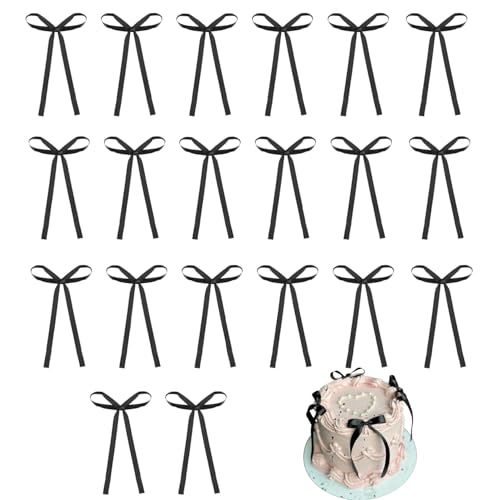 Kuchendekoration mit Schleife,20 Stück Schwarz Bogen Tortendeko Schleifen Deko für Dekorationen Braut Babydusche Geburtstag Hochzeit(8 * 13cm) von Frdelma