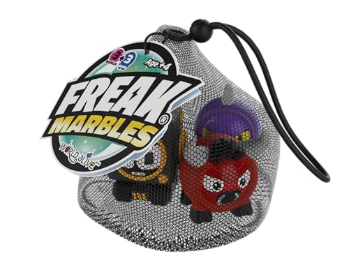 Freak Marbles Netztasche mit Kordelzug | Sammeln, Spielen und Teilen | enthält 3 Murmeln und 3 Skins von Freak Marbles