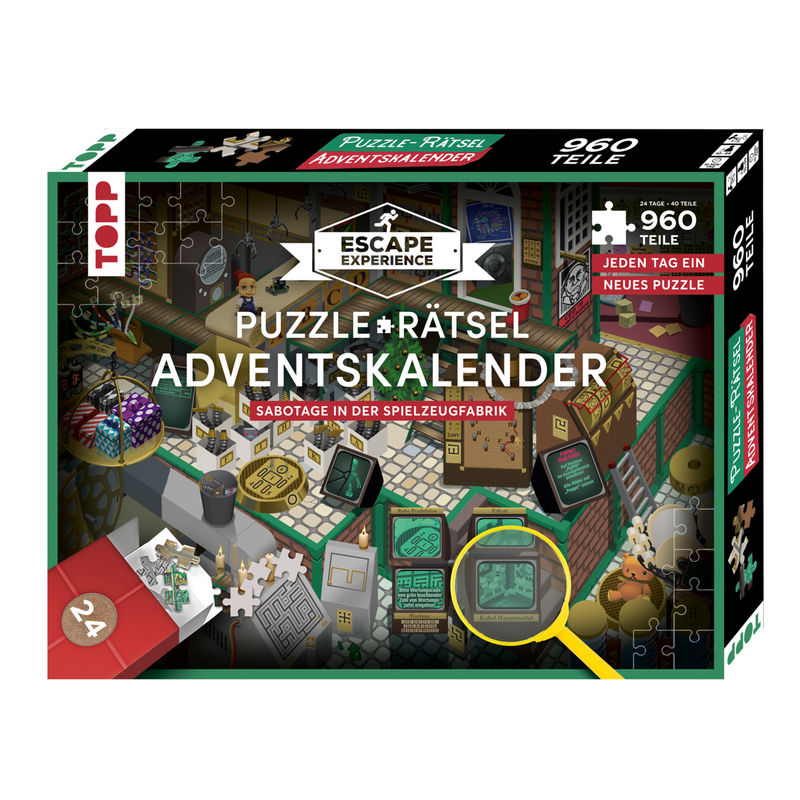 Puzzle-Rätsel-Adventskalender - Sabotage in der Spielzeugfabrik. 24 Puzzles mit insgesamt 960 Teilen von Frech