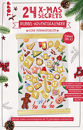 24 X-Mas Secrets - Rubbel-Adventskalender - Kleine Weihnachtshelfer: Gestalte deinen Adventskalender mit 24 persönlichen Botschaften! Mit Poster, 24, Inspirationsbuch mit 240 Ideen, Gelstift von Frechverlag GmbH