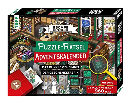 Puzzle-Rätsel-Adventskalender - Das dunkle Geheimnis der Geschenkefabrik. 24 Puzzles mit insgesamt 960 Teilen, Auf Deutsch von TOPP