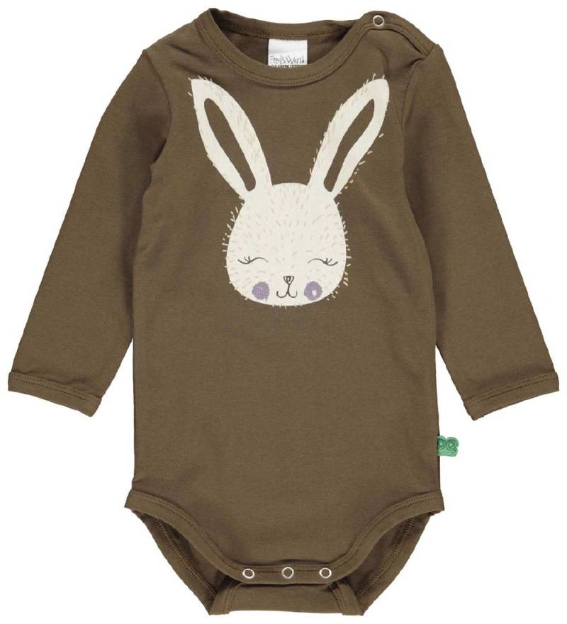 Freds World Body l/ä - Rabbit Schriftart - Brown Mist m. Print - Freds World - 1 Jahr (80) - Body L/Ä von Freds World