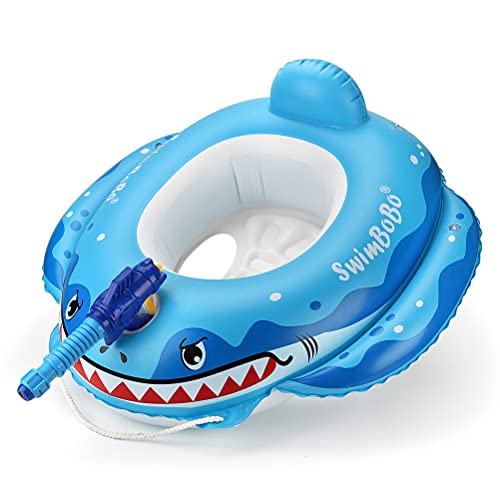 Free Swimming Baby Aufblasbare Tiere, Schwimmsitz, Schwimmboot für Kinder im Alter von 6–36 Monaten (blauer Hai mit Spritzpistolen) von Free Swimming Baby