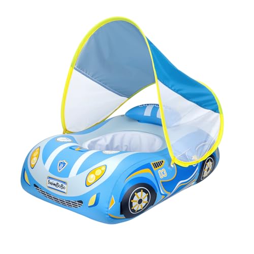 Swimbobo Aufblasbare Tiere Schwimmsitz Schwimmboot Baby schwimmring Kinder Pool-Aufsitzspielzeug für Kinder(Blaues Sportwagen) von Free Swimming Baby