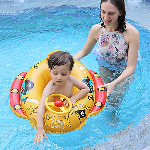 Swimbobo Aufblasbare Tiere Schwimmsitz Schwimmboot Baby schwimmring Kinder Pool-Aufsitzspielzeug für Kinder(Gelber Pirat) von Free Swimming Baby